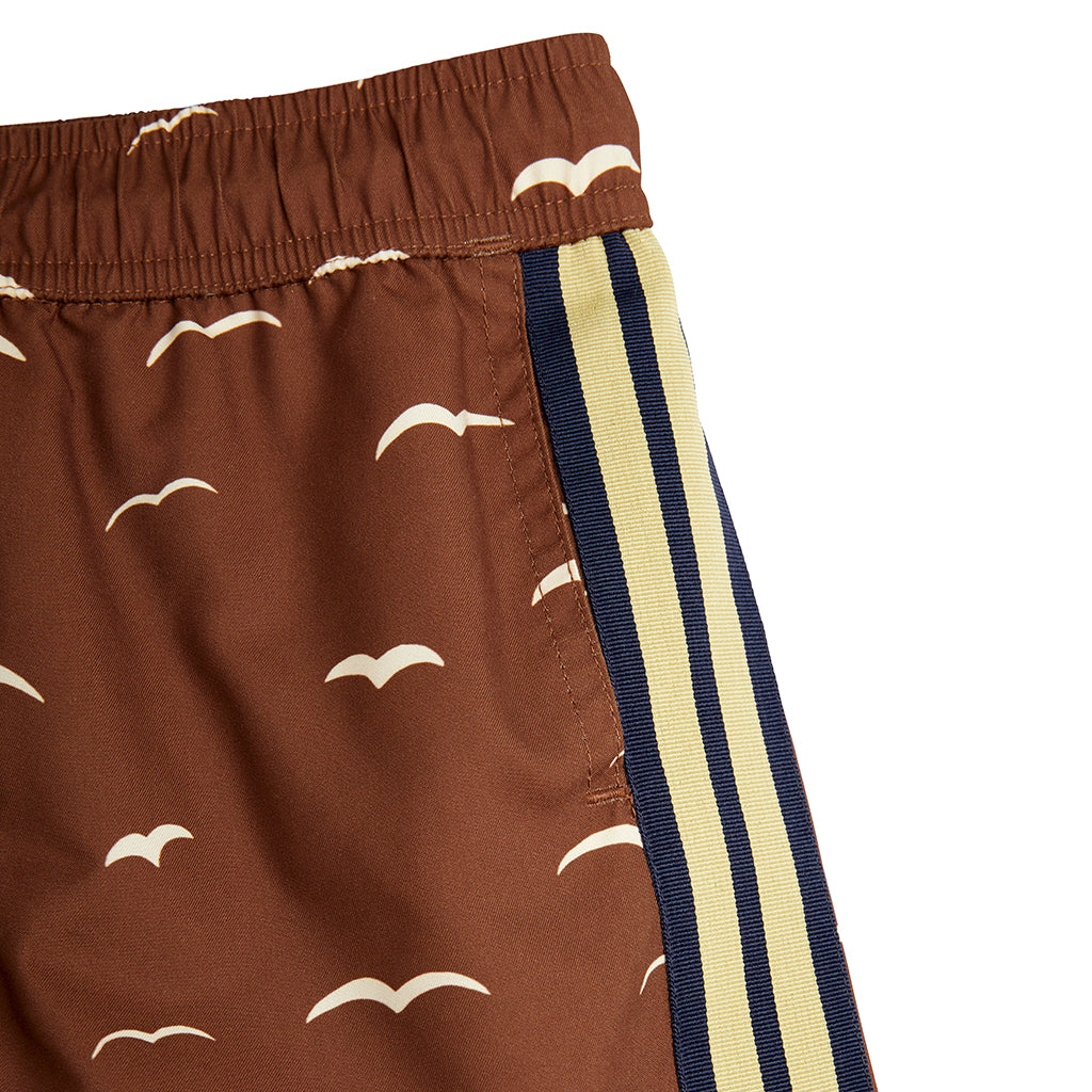 Mini Rodini Child Swim Shorts Seagull Print Brown