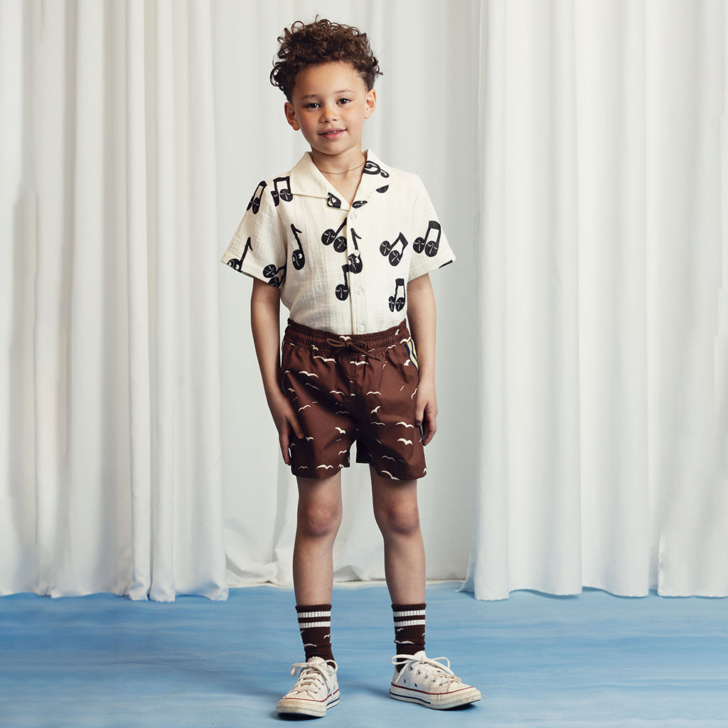 Mini Rodini Child Swim Shorts Seagull Print Brown