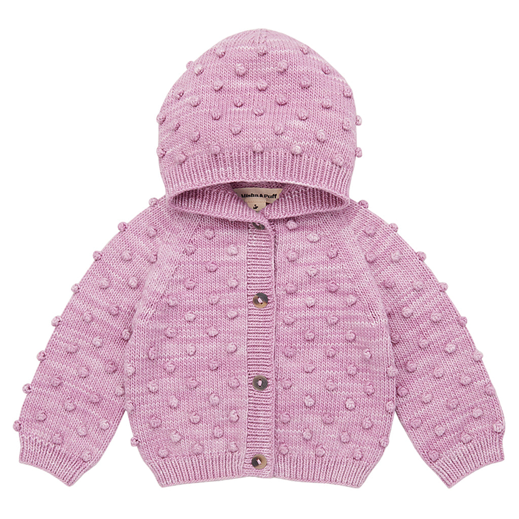 Misha & Puff Baby Hooded Popcorn Cardigan Hazy Lilac Pink