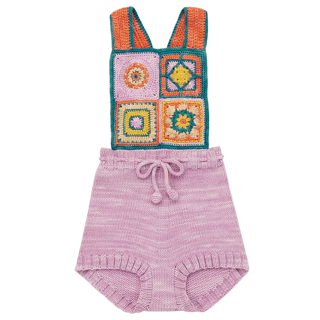 Misha & Puff Baby Crochet Afghan Romper Hazy Lilac Pink