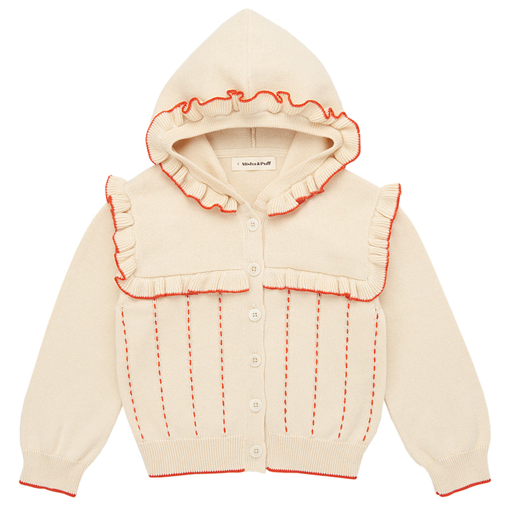 Misha & Puff Baby Hooded Ruffle Cardigan String Cream