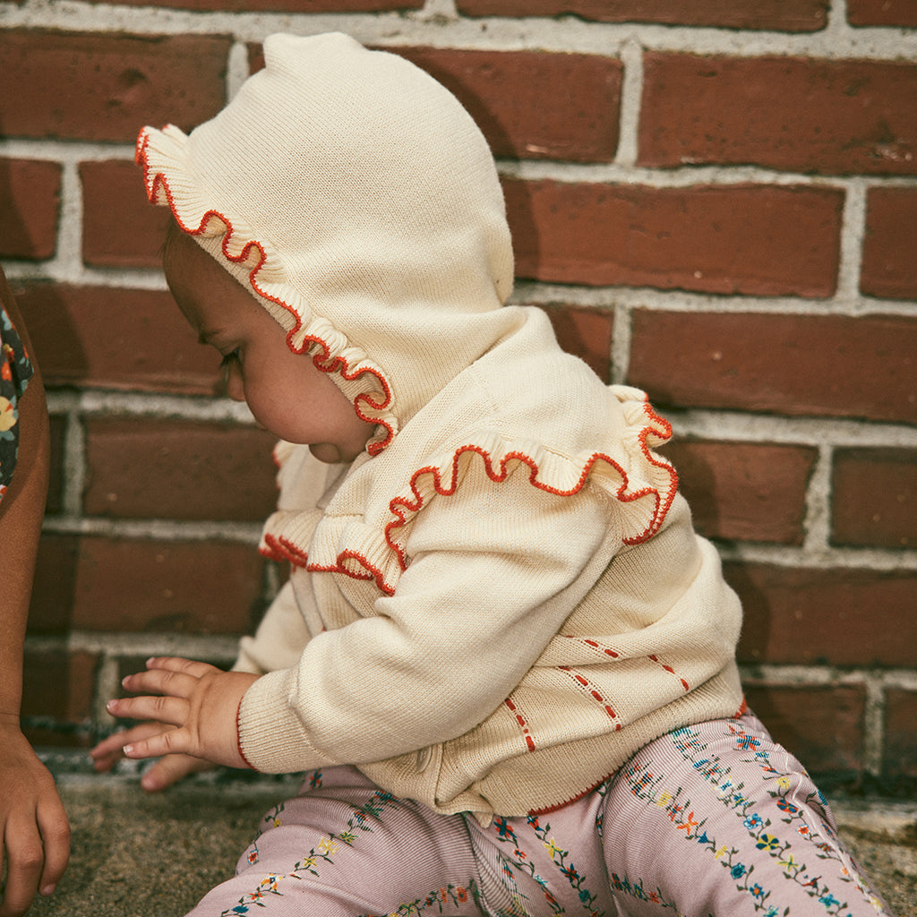 Misha & Puff Baby Hooded Ruffle Cardigan String Cream