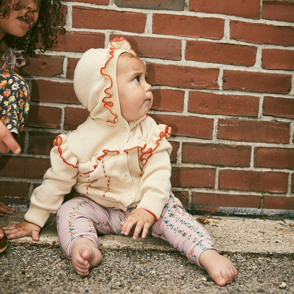 Misha & Puff Baby Hooded Ruffle Cardigan String Cream