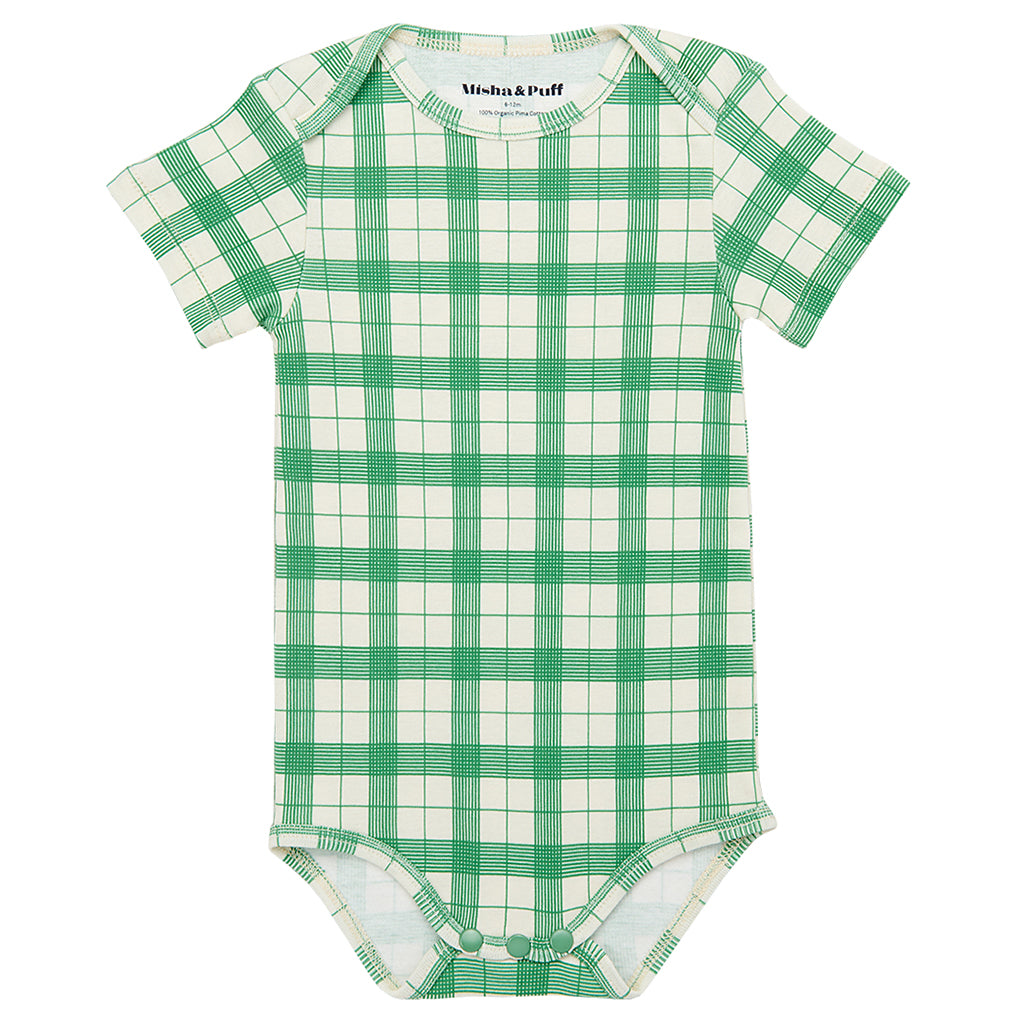 Misha &amp; Puff Baby Lap Bodysuit String Piazza Green Checks