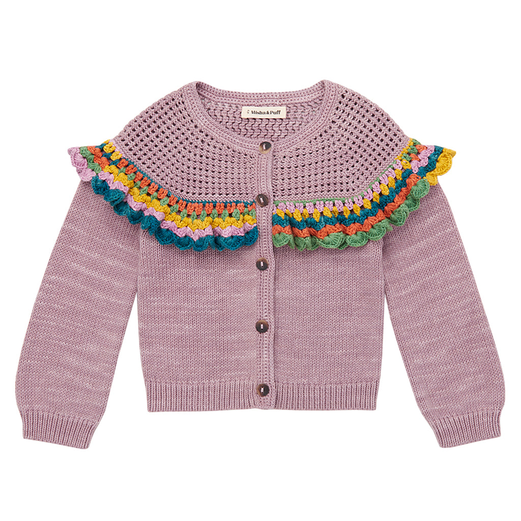 Misha & Puff Child Crochet Joya Cardigan Plum Petal Purple