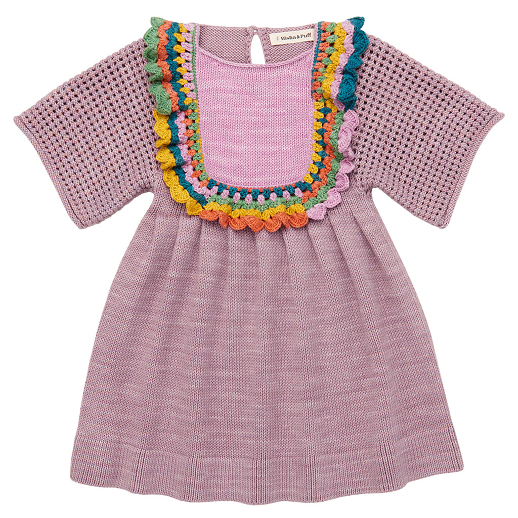 Misha & Puff Child Crochet Joya Dress Plum Petal Purple