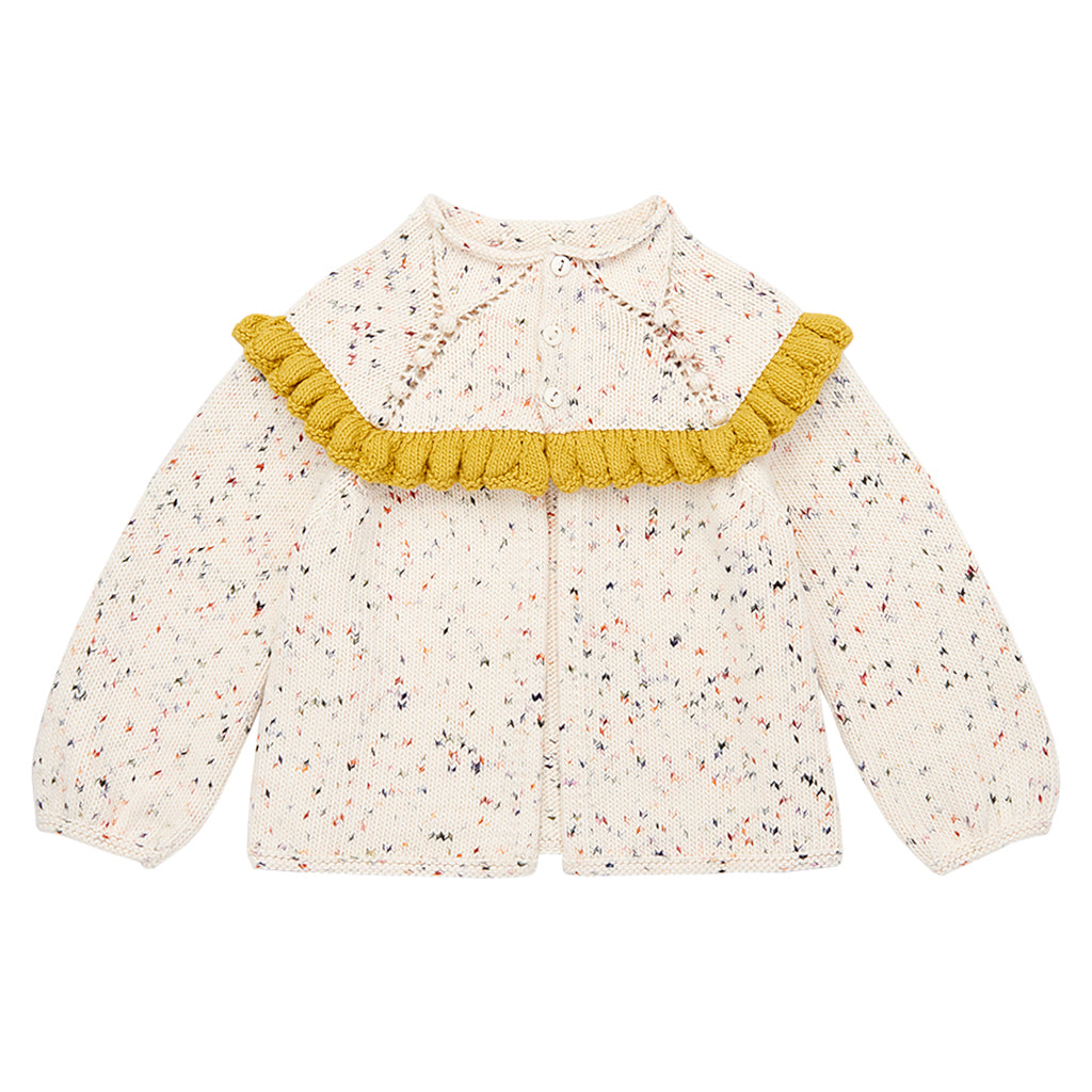 Misha & Puff Child Ruffle Cardigan Cream Picnic Confetti