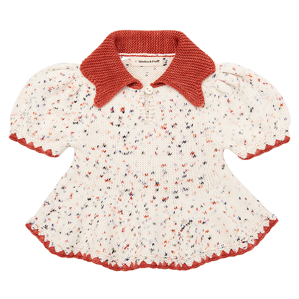 Misha & Puff Child Crochet Trim Puff Shirt Cream Picnic Confetti