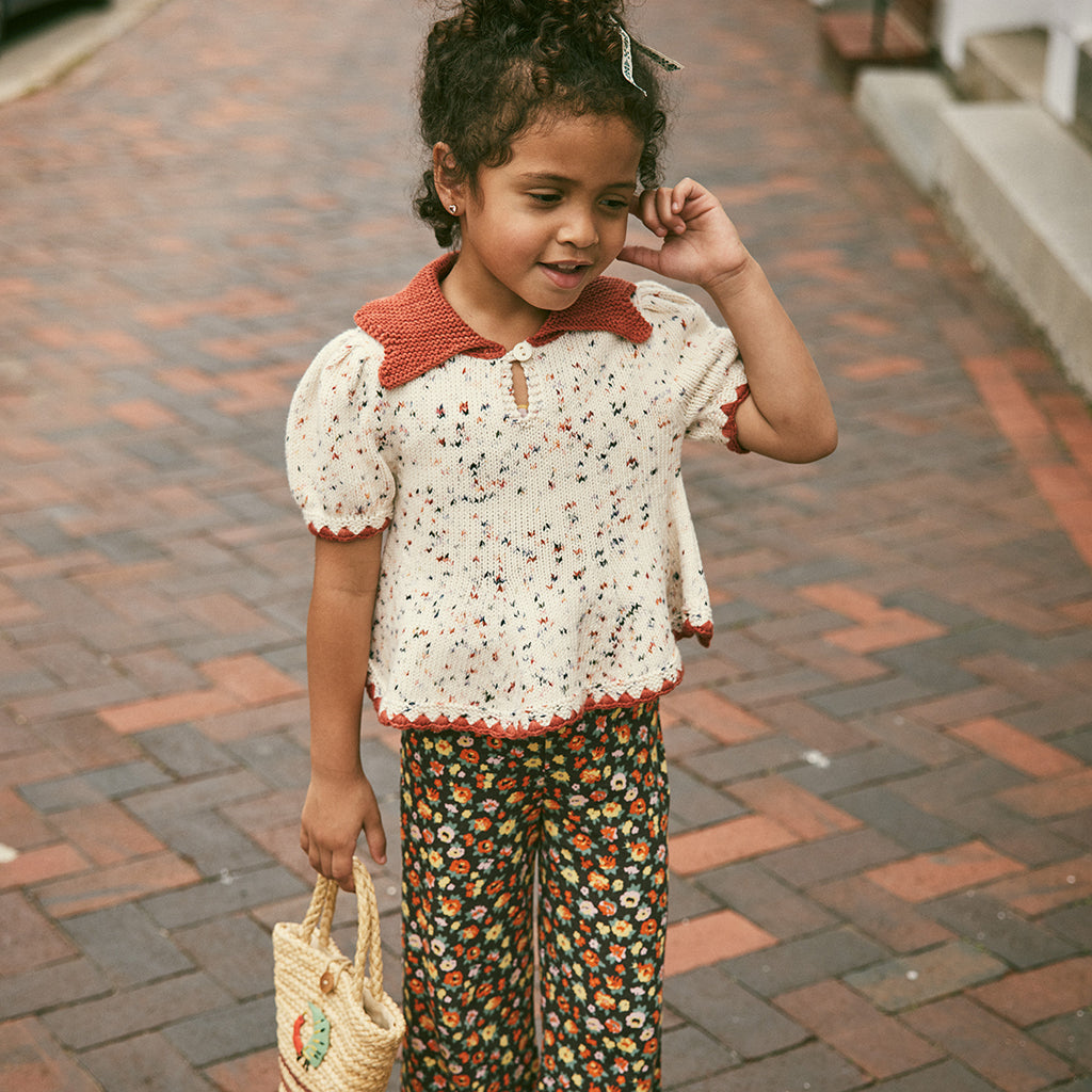 Misha & Puff Child Crochet Trim Puff Shirt Cream Picnic Confetti