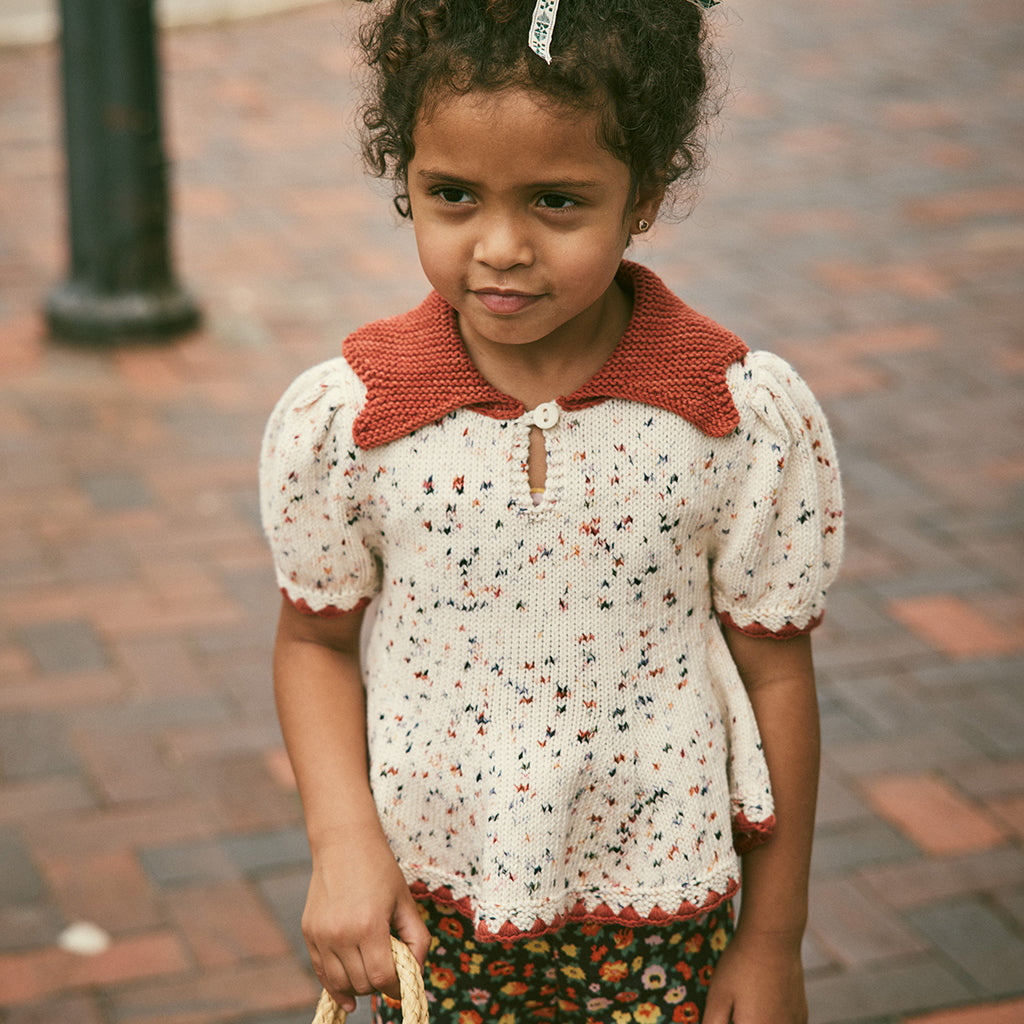 Misha & Puff Child Crochet Trim Puff Shirt Cream Picnic Confetti