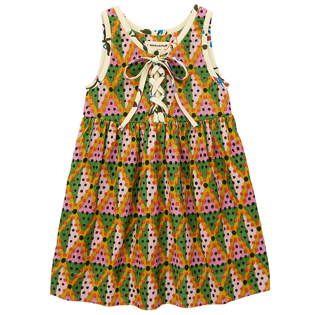 Misha &amp; Puff Child Agatha Dress Hazy Lilac Harlequin Dots