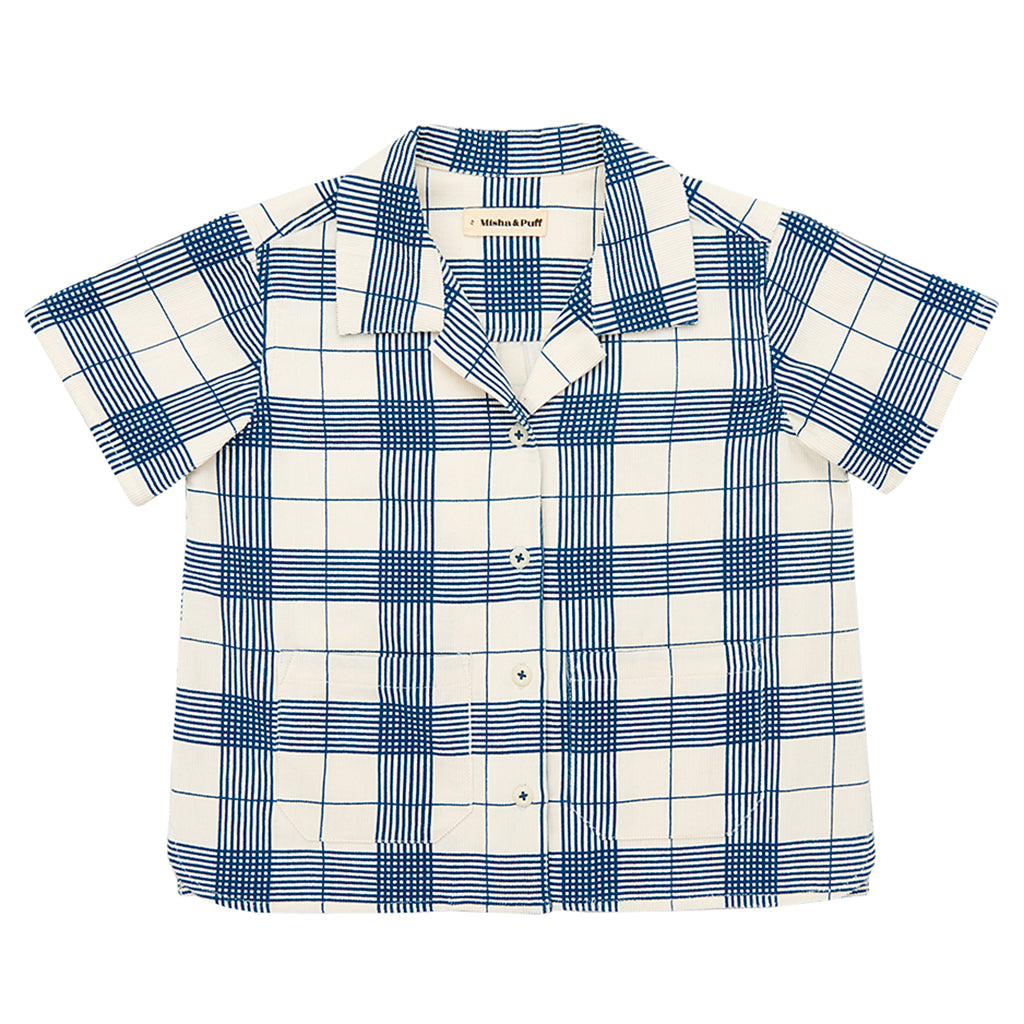 Misha &amp; Puff Child Leon Shirt Prussian Blue Piazza Checks
