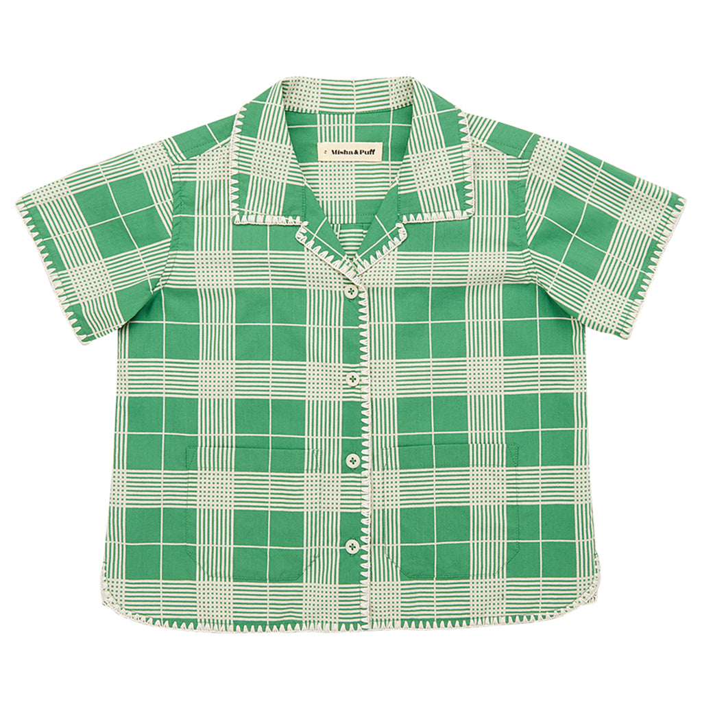 Misha &amp; Puff Child Leon Shirt Bottle Green Piazza Checks