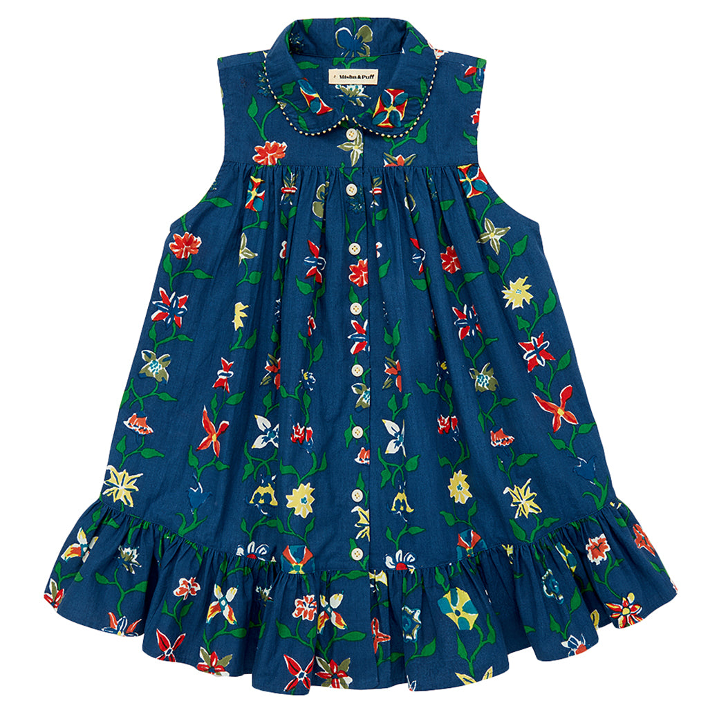 Misha & Puff Child Yelena Dress Celestial Blue Botanica
