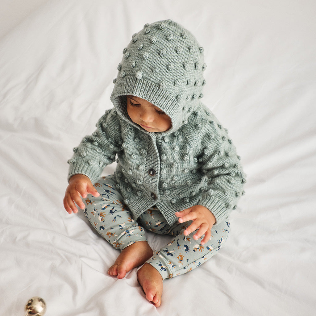 Misha & Puff Baby Hooded Popcorn Cardigan Onsen Blue
