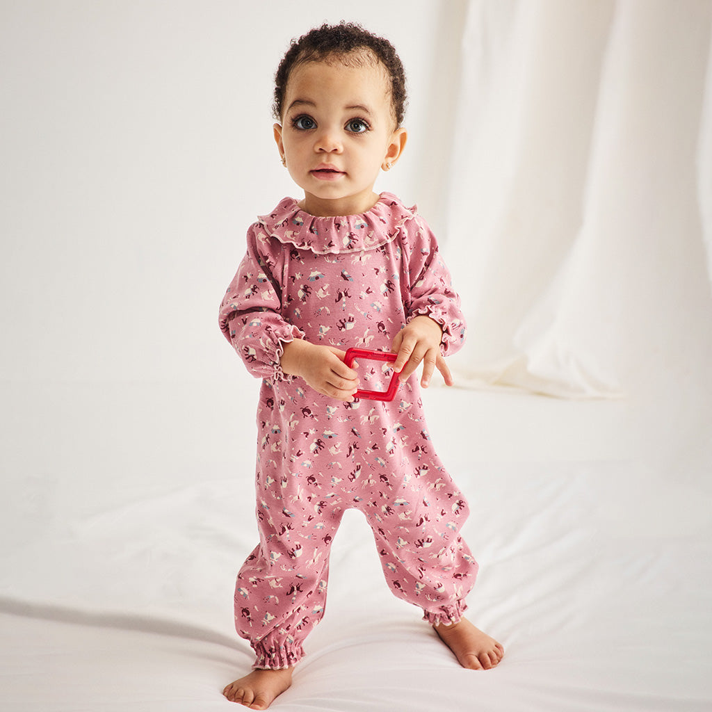 Misha & Puff Baby Pierrot Jumpsuit Antique Rose Pink Circus Print