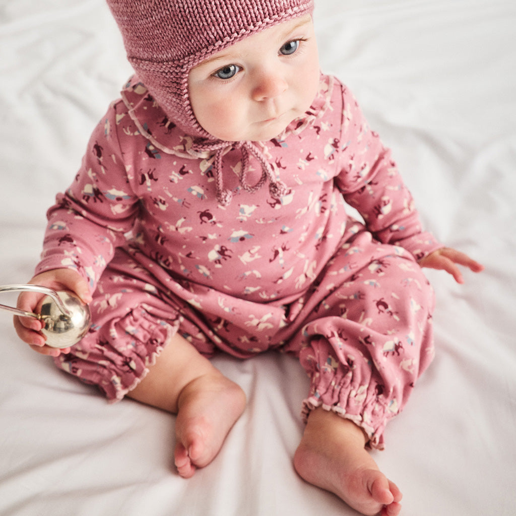 Misha & Puff Baby Pierrot Jumpsuit Antique Rose Pink Circus Print