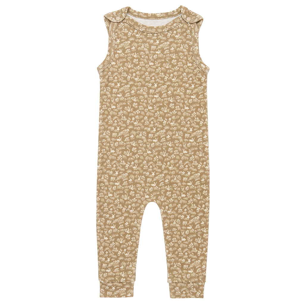 Misha & Puff Baby Snap Jumpsuit Kelp Brown Bunny Meadow Print