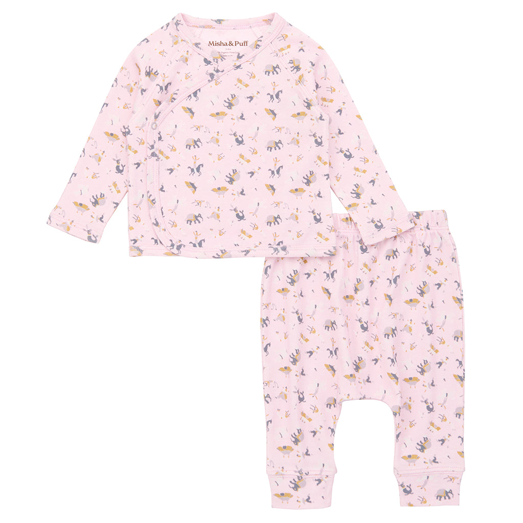 Misha &amp; Puff Baby Two Piece Wrap Set Aura Pink Circus Print