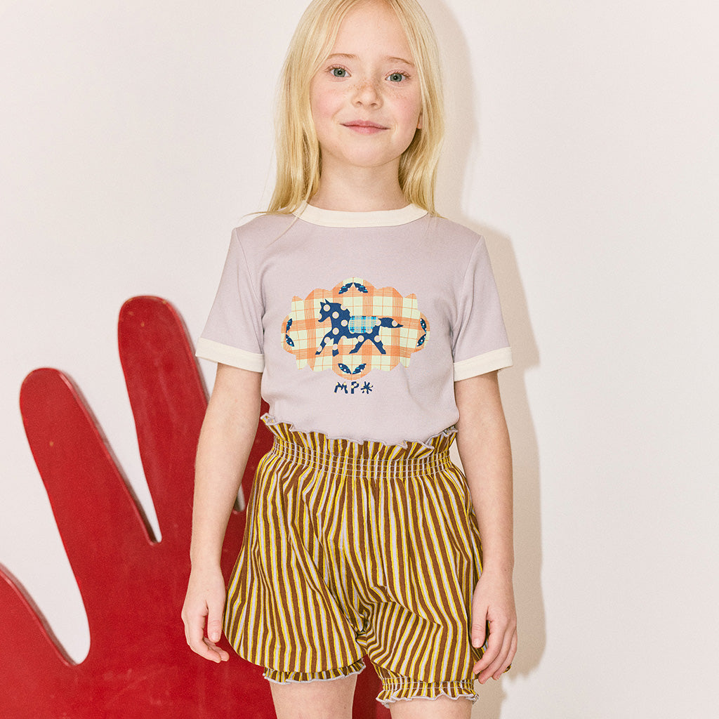 Misha & Puff Child Bloomer Shorts Cola Brown Painterly Stripes