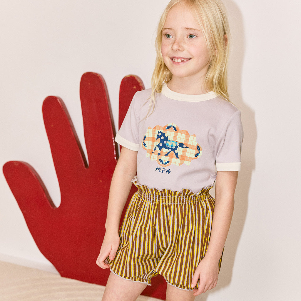 Misha & Puff Child Bloomer Shorts Cola Brown Painterly Stripes