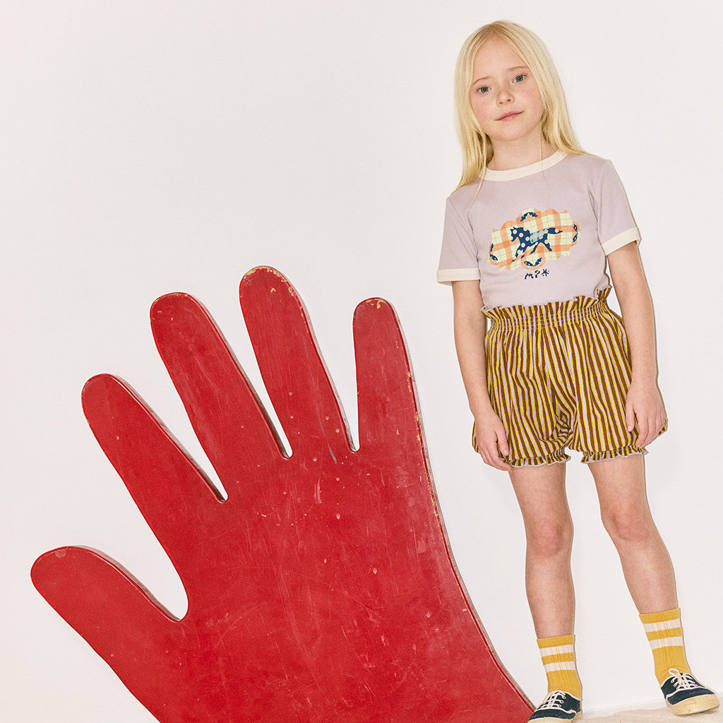 Misha & Puff Child Bloomer Shorts Cola Brown Painterly Stripes