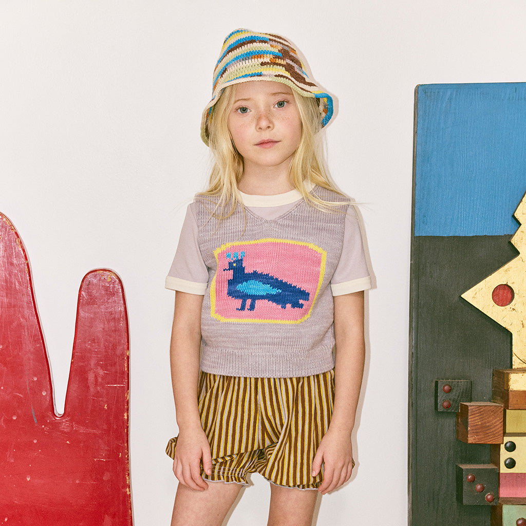 Misha & Puff Child Bloomer Shorts Cola Brown Painterly Stripes