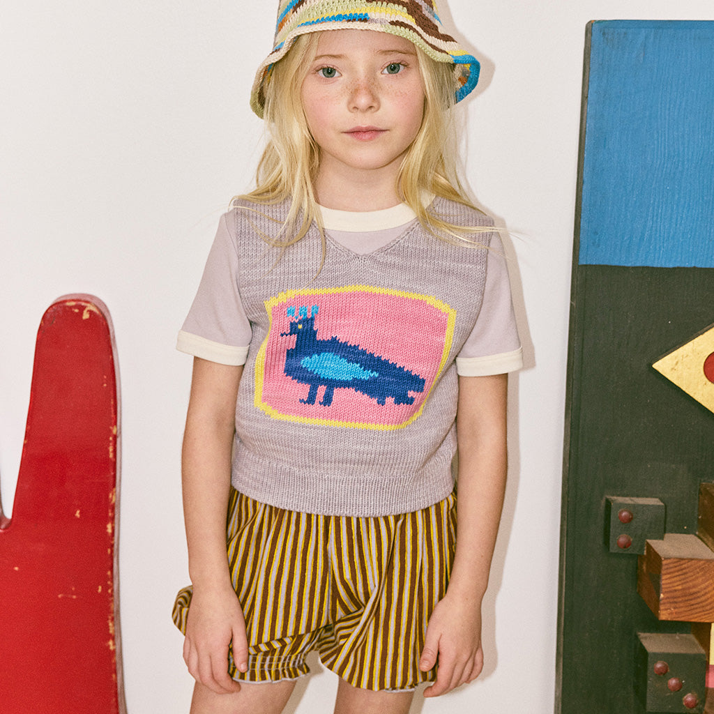 Misha & Puff Child Bloomer Shorts Cola Brown Painterly Stripes