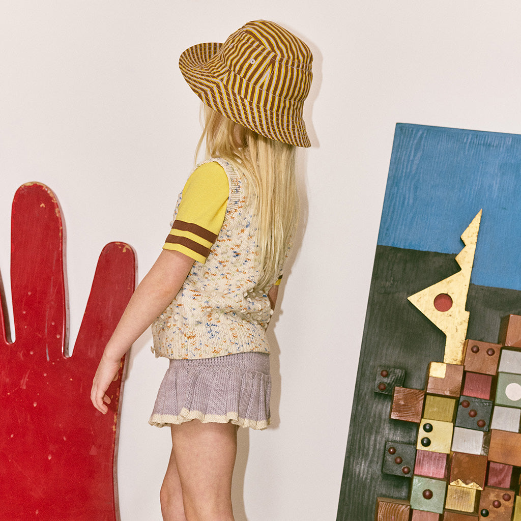 Misha & Puff Child Bucket Hat Cola Brown Painterly Stripes