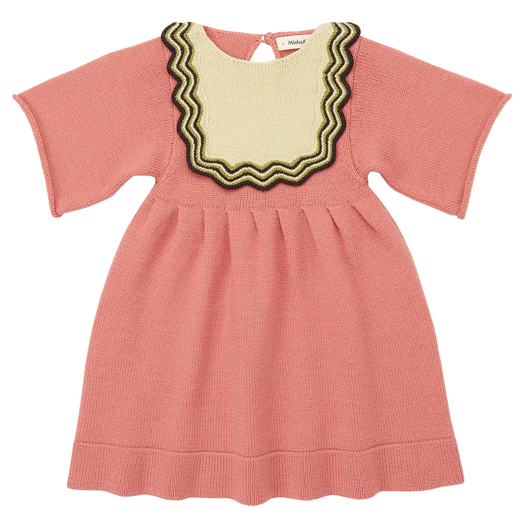 Misha & Puff Child Chevron Bib Dress Rosewood Pink