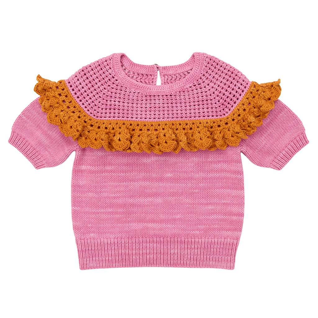 Misha &amp; Puff Child Crochet Joya Sweater Azalea Pink