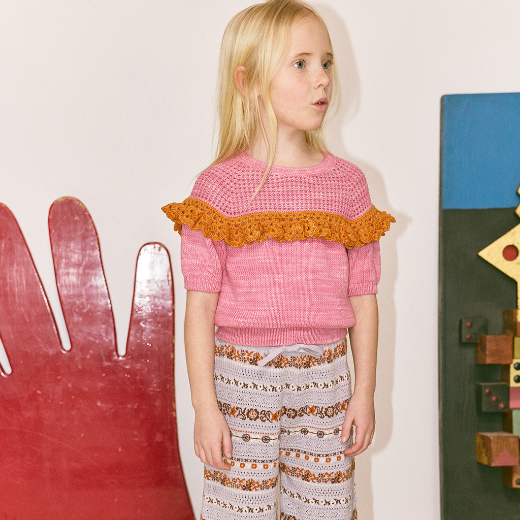 Misha & Puff Child Crochet Joya Sweater Azalea Pink