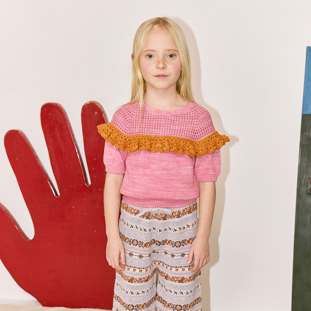 Misha & Puff Child Crochet Joya Sweater Azalea Pink