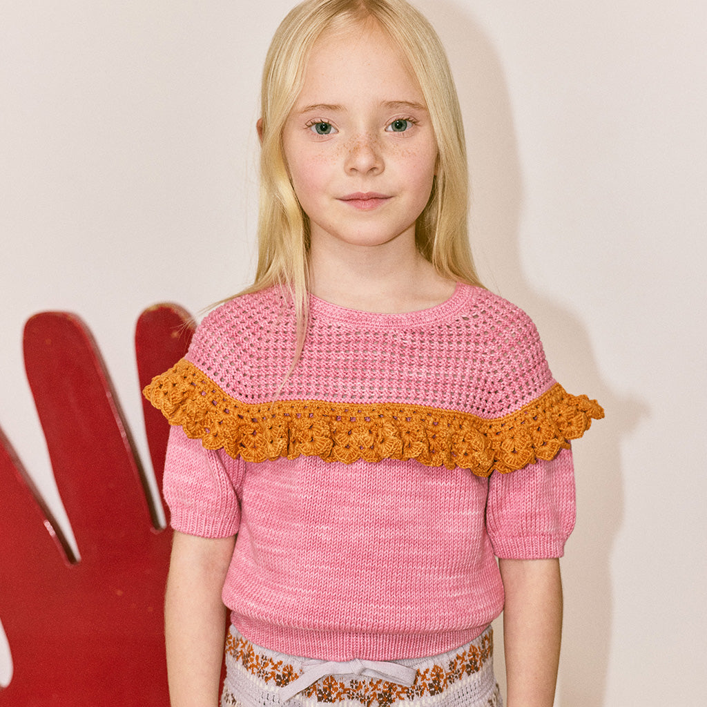 Misha & Puff Child Crochet Joya Sweater Azalea Pink