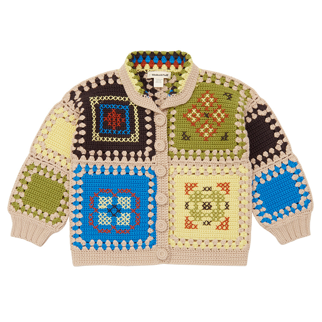 Misha & Puff Child Cross Stitch Crochet Cardigan Jacket Patina Beige