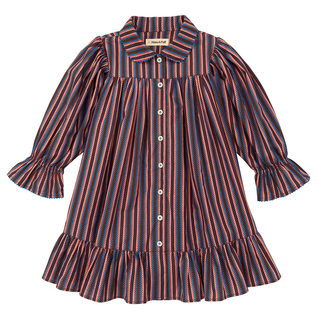 Misha & Puff Child Ingrid Dress Multicolour Raisin Vaquero Stripes