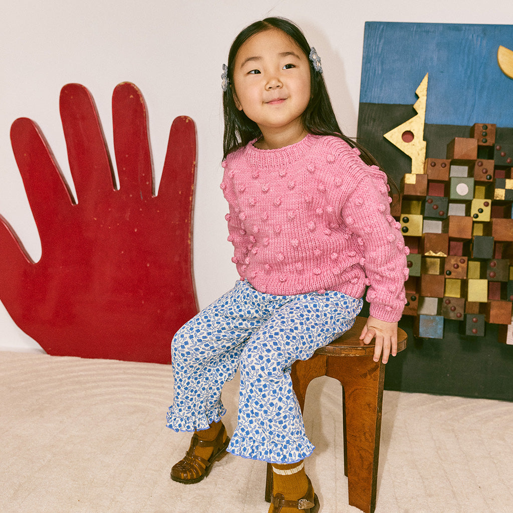 Misha & Puff Child Ruffle Pedal Pusher Pants Blue Ribbon Lisse Fields Print