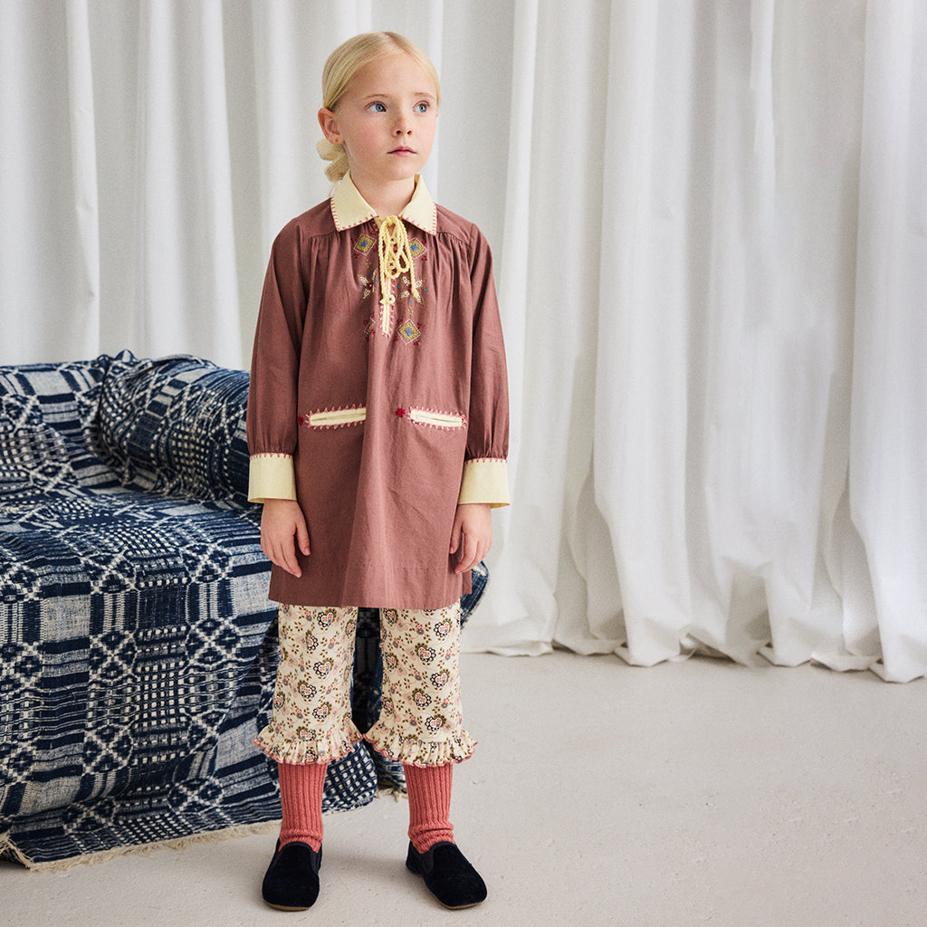 Misha & Puff Child Ruffle Pedal Pusher Pants Sugar Cream Calico Hearts Print