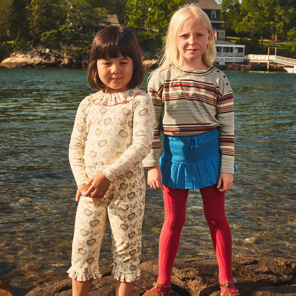 Misha & Puff Child Ruffle Pedal Pusher Pants Sugar Cream Calico Hearts Print
