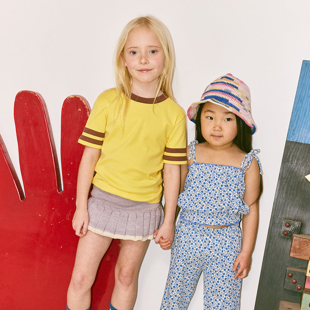 Misha & Puff Child Sydney Blouse Blue Ribbon Lisse Fields Print