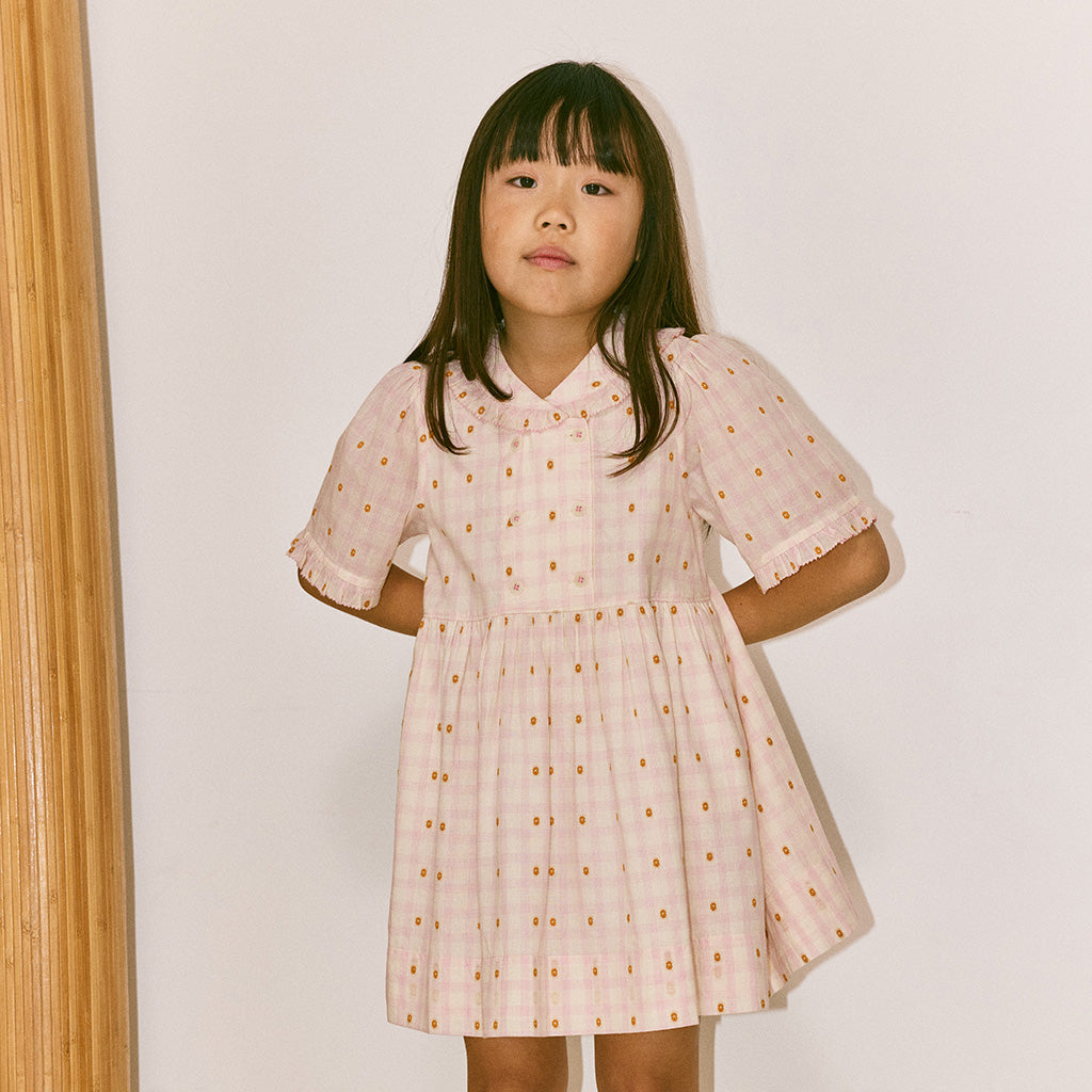 Misha & Puff Child Voyage Dress Azalea Pink Blossom Plaid