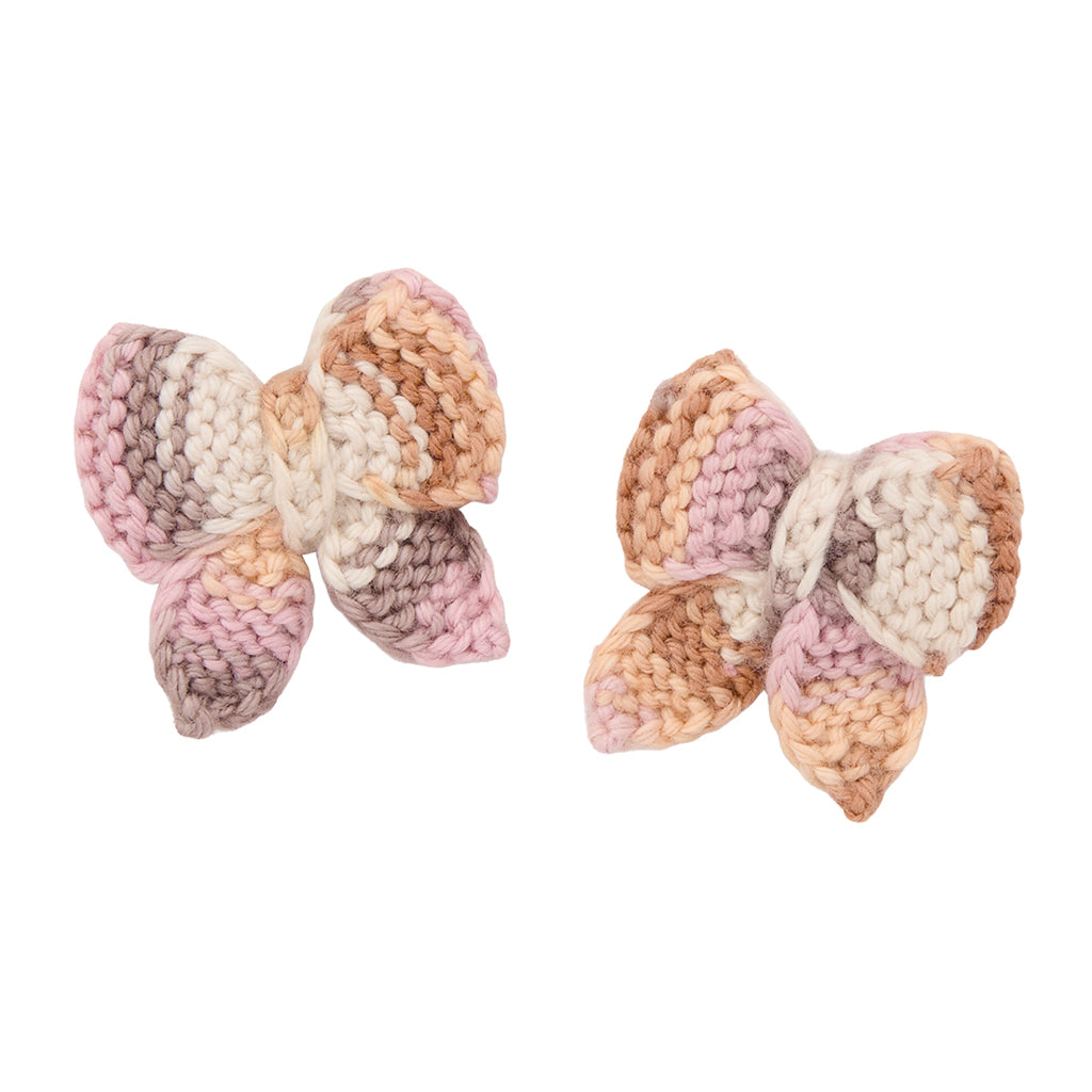 Misha & Puff Child Set Of Two Puff Bow Hair Clips Mochi Brown Space Dye