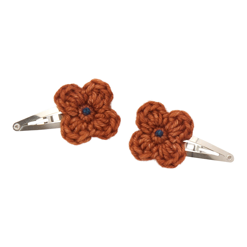 Misha &amp; Puff Child Set Of Two Fleur Hair Clips Sabi Brown