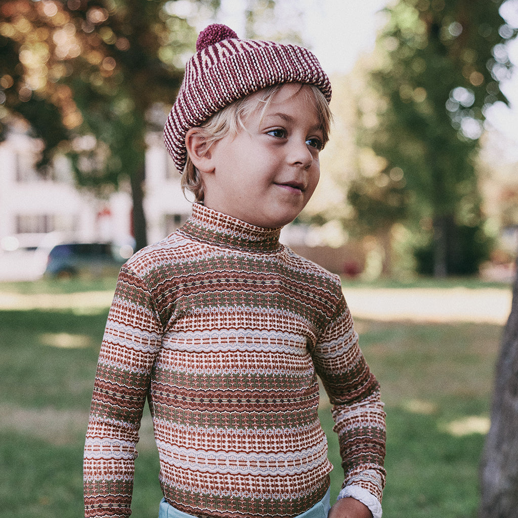 Misha & Puff Child Strata Garter Hat Cambridge Red