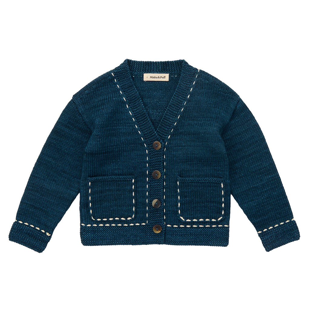 Misha &amp; Puff Child Alma Mater Cardigan Marine Blue