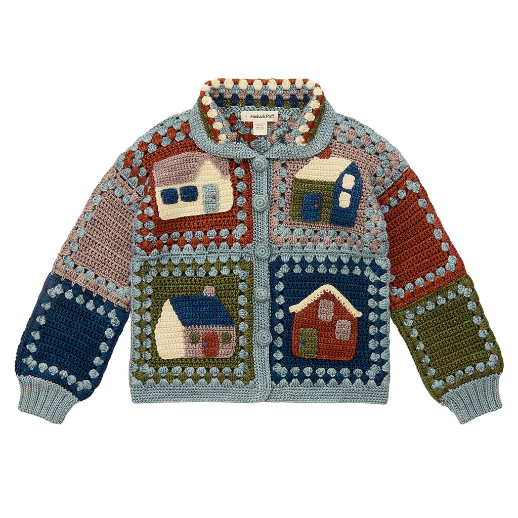 Misha &amp; Puff Child Crochet Home Cardigan Onsen Blue