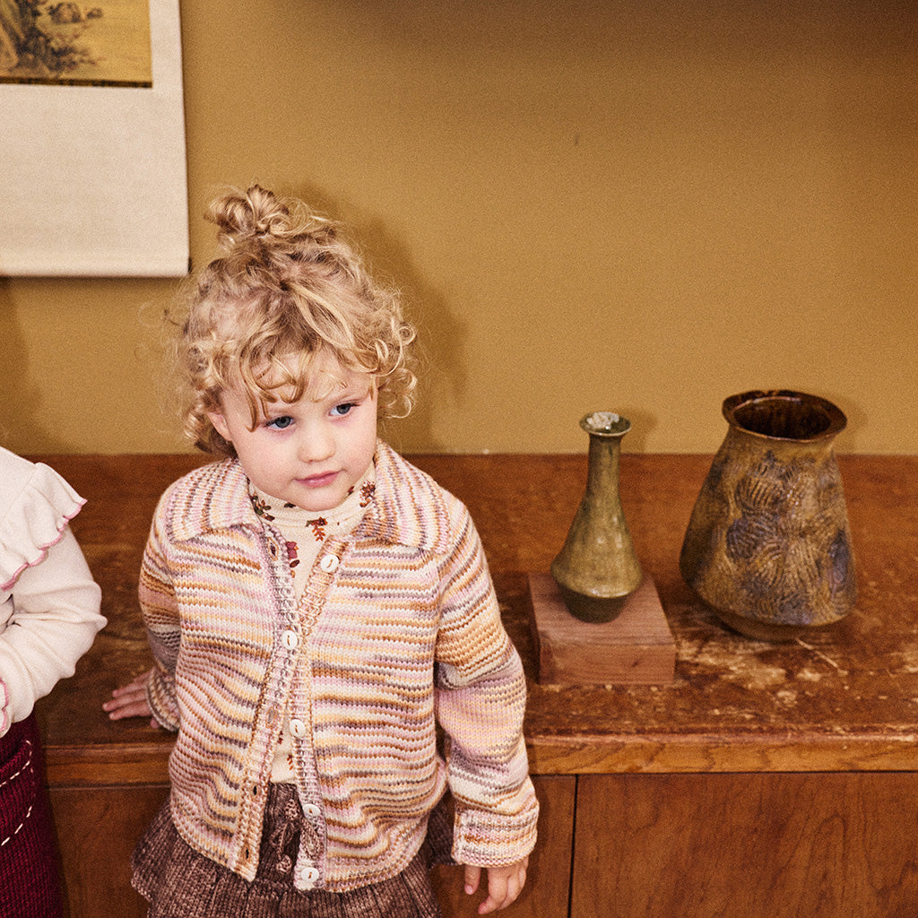 Misha & Puff Child Motley Cardigan Mochi Brown Space Dye