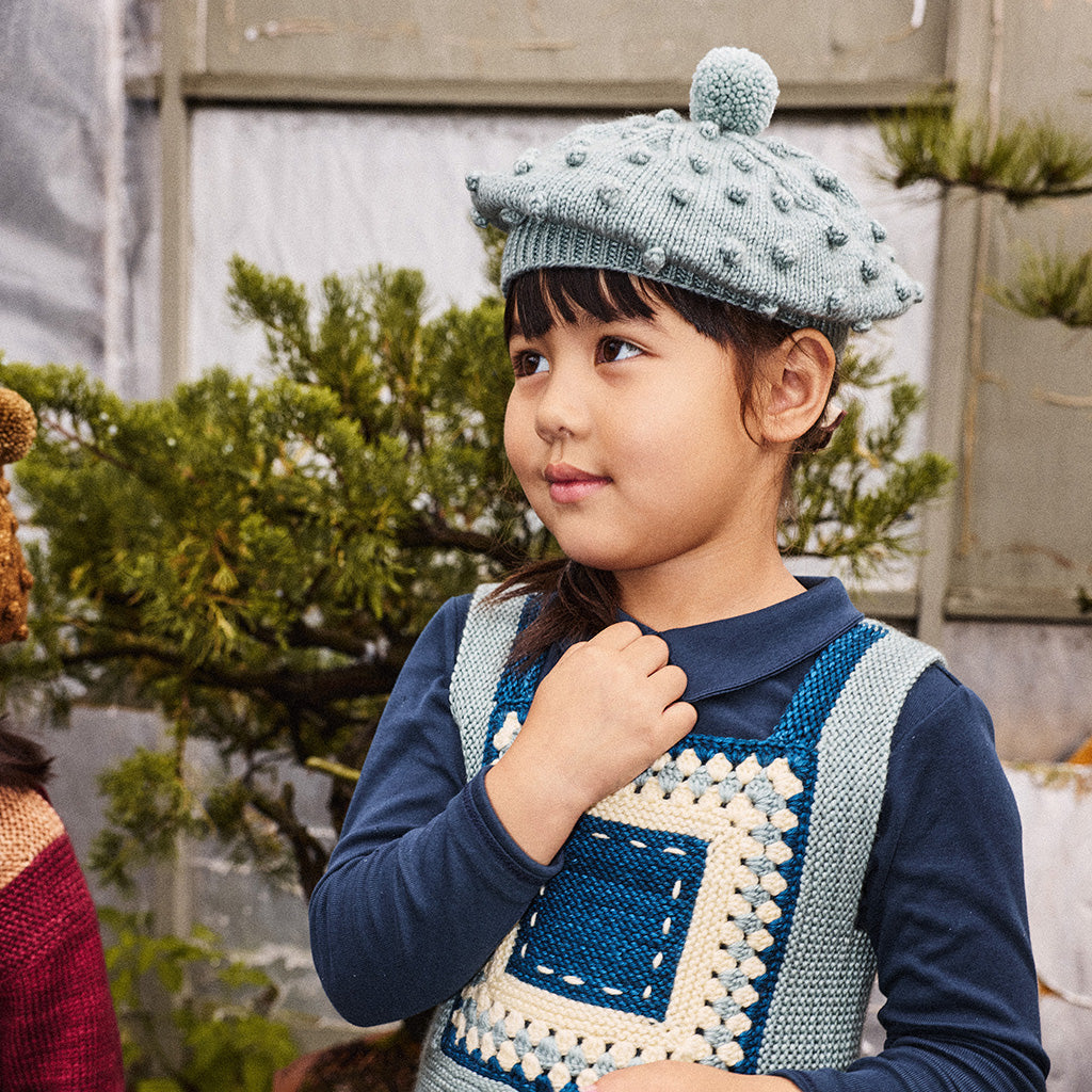 Misha & Puff Child Popcorn Beret Hat Onsen Blue