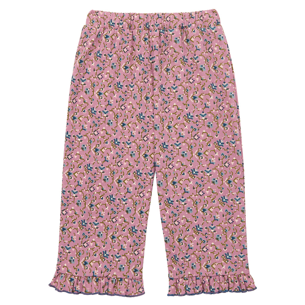 Misha & Puff Child Ruffle Pedal Pusher Pants Antique Rose Pink Millefleurs Floral Print