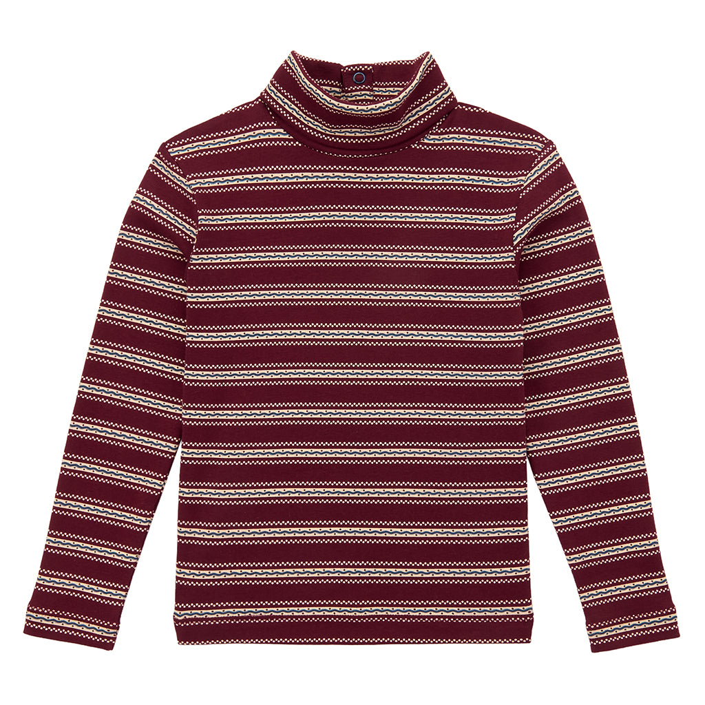 Misha &amp; Puff Child Turtleneck T-shirt Cambridge Red Sgraffito Stripes